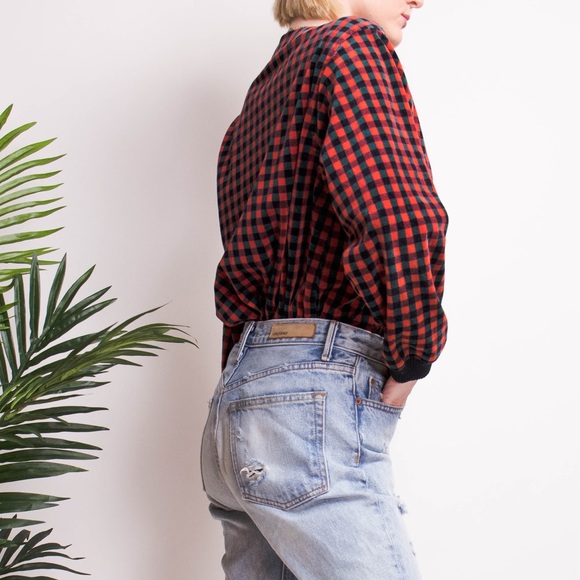 SALE Vintage checkered plaid velvet boxy top - Picture 4 of 8